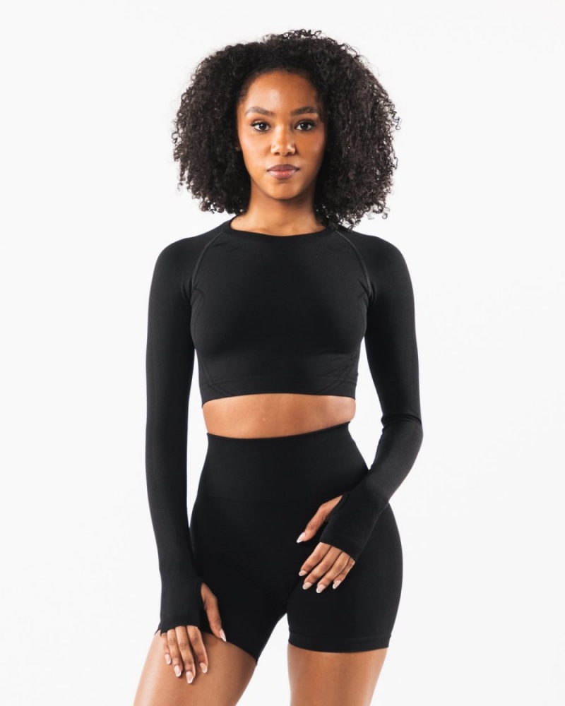 Alphalete Stratus LS Crop Naisten Pitkähihainen Mustat | KHNVO-9305