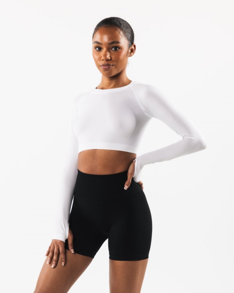 Alphalete Stratus LS Crop Naisten Pitkähihainen Valkoinen | DBQPE-3842