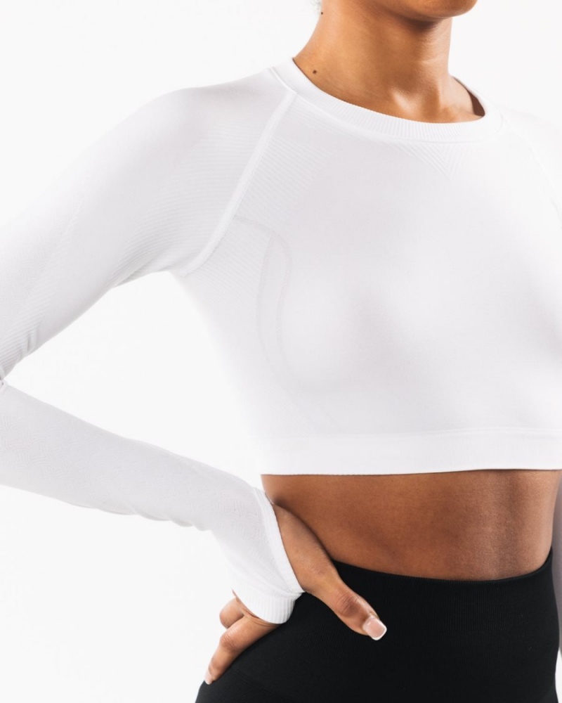 Alphalete Stratus LS Crop Naisten Pitkähihainen Valkoinen | DBQPE-3842