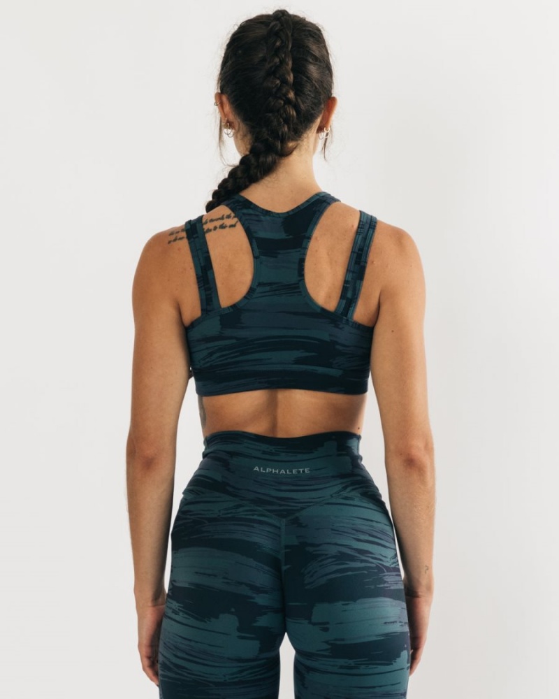 Alphalete Surface Keyhole Bra Naisten Urheiluliivi Sininen Camo | CTLOP-3624