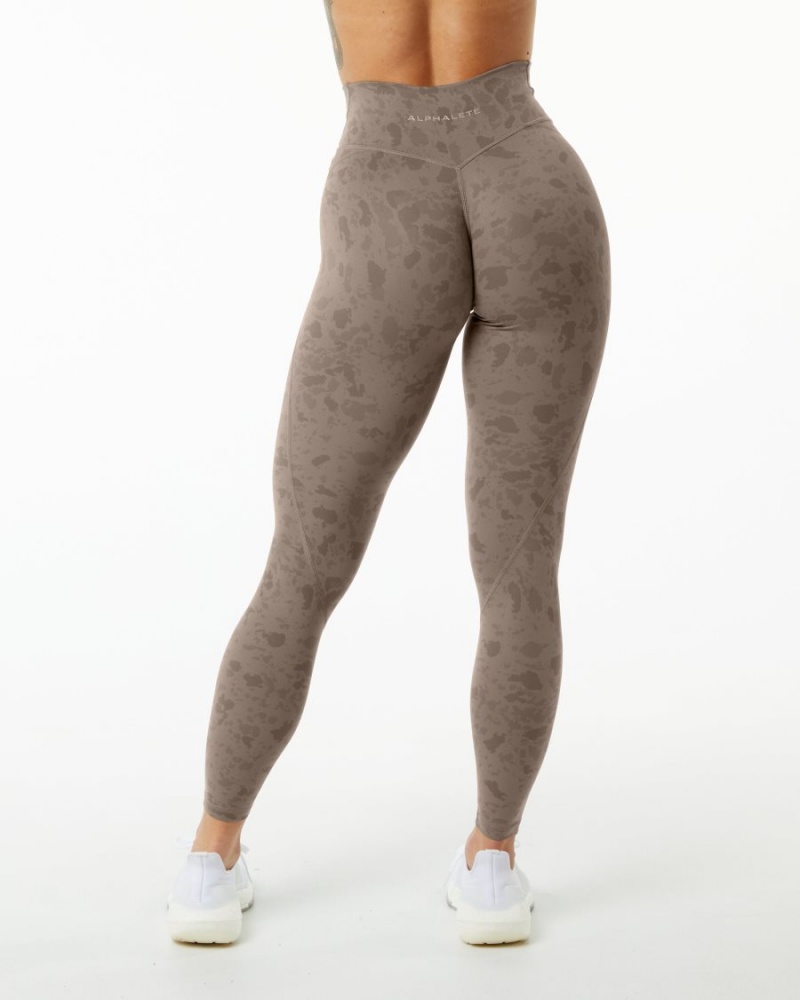 Alphalete Surface Power Legging Naisten Leggings Pebble Print Mocha | NEFUI-2397