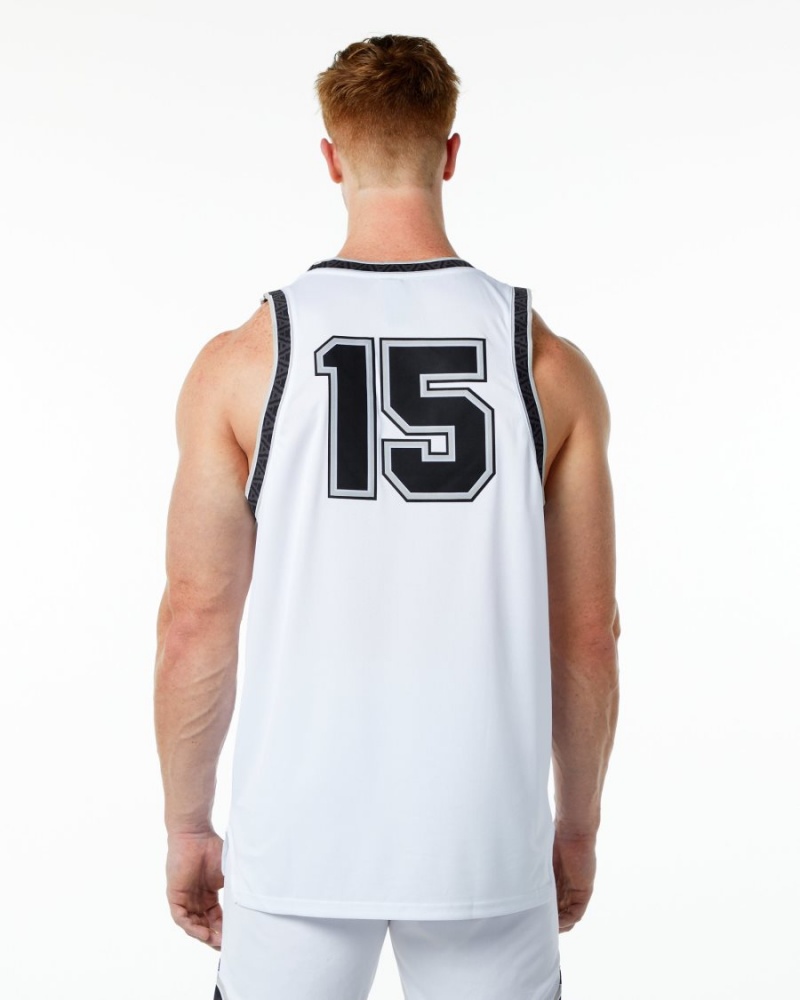 Alphalete Varsity Basketball Jersey Miesten Stringers Valkoinen | CNYKR-7528