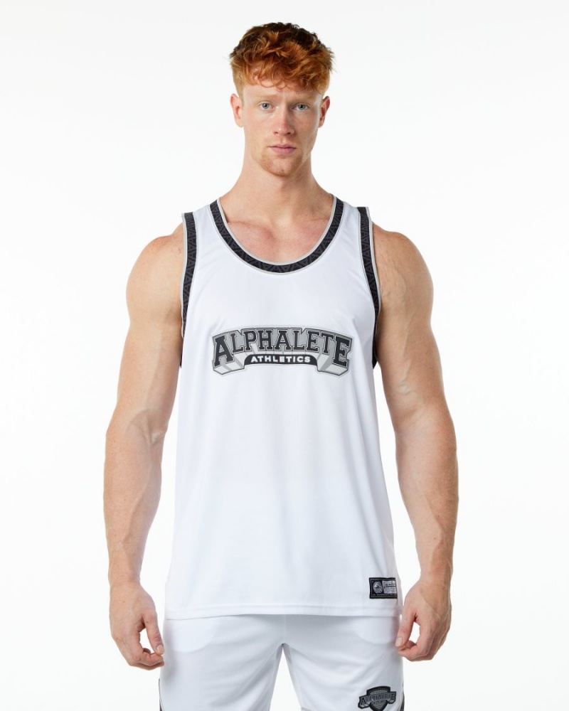 Alphalete Varsity Basketball Jersey Miesten Stringers Valkoinen | CNYKR-7528