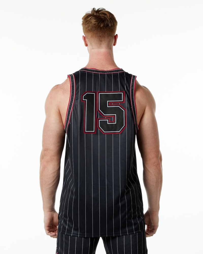 Alphalete Varsity Basketball Jersey Miesten Stringers Mustat | QKRPI-9815