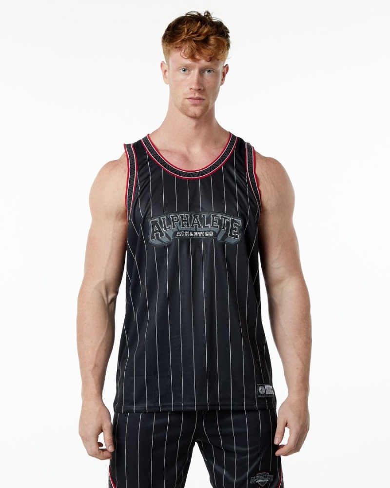 Alphalete Varsity Basketball Jersey Miesten Stringers Mustat | QKRPI-9815