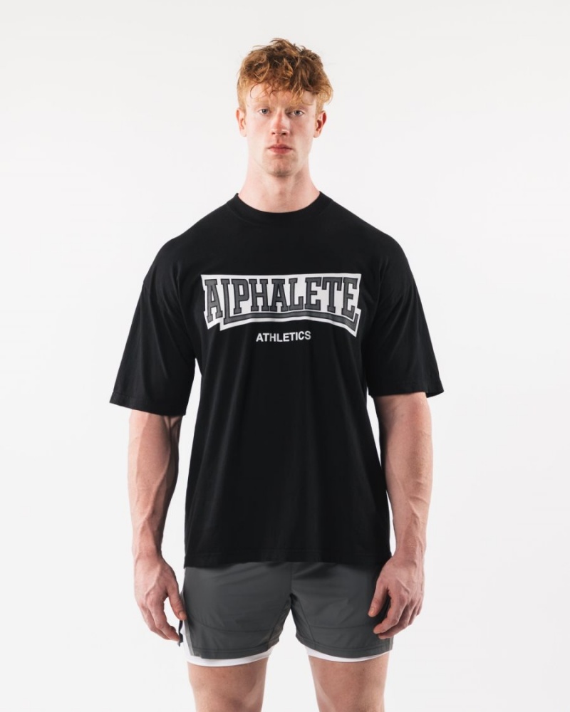 Alphalete Varsity Tee Miesten Paidat Mustat | WXYBU-8296