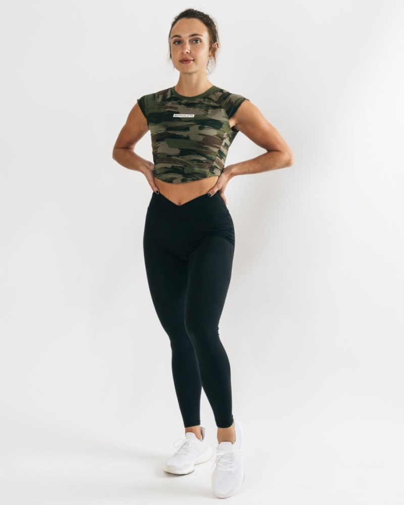 Alphalete Velocity Crop Tee Naisten Paidat Oliivinvihreä Camo | CMZKB-1573