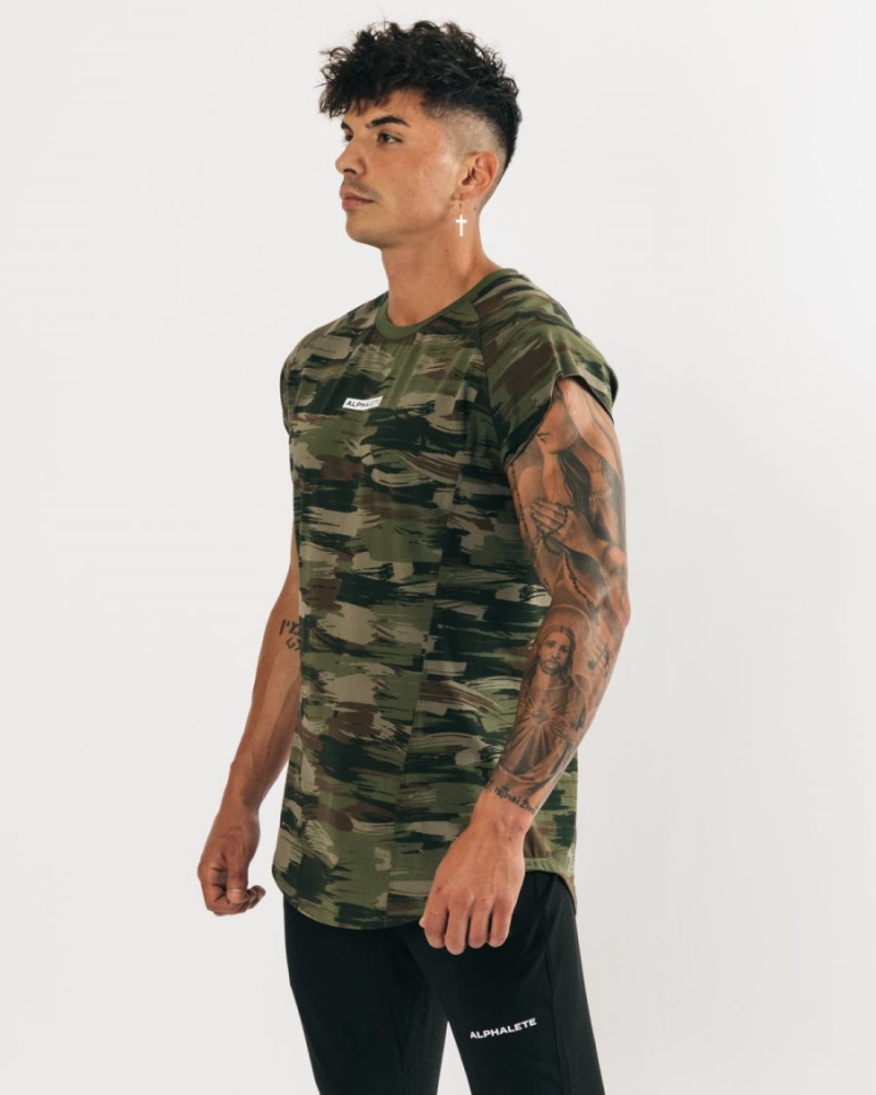 Alphalete Velocity Hihattomat Tee Miesten Stringers Oliivinvihreä Camo | DTIFL-4268