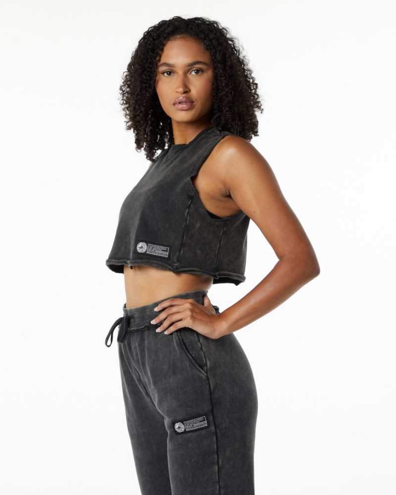 Alphalete Very Terry Crop Cutoff Naisten Hihaton Paita Onyx | FNLSX-8750