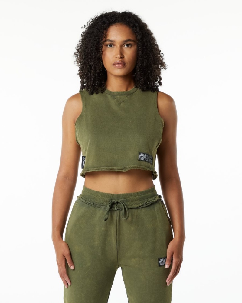 Alphalete Very Terry Crop Cutoff Naisten Hihaton Paita Vihreä | HMCBZ-0724