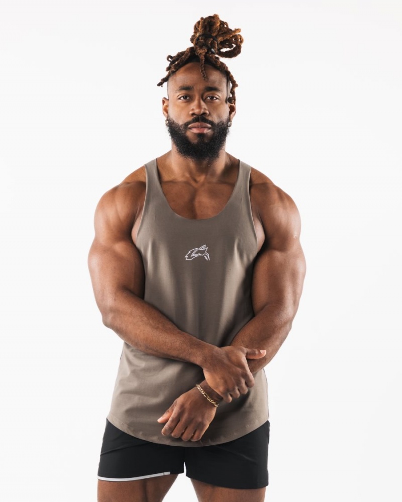 Alphalete Wolf Head Raw Cut Tank Miesten Hihaton Paita Desert Taupe | RFXLC-0481