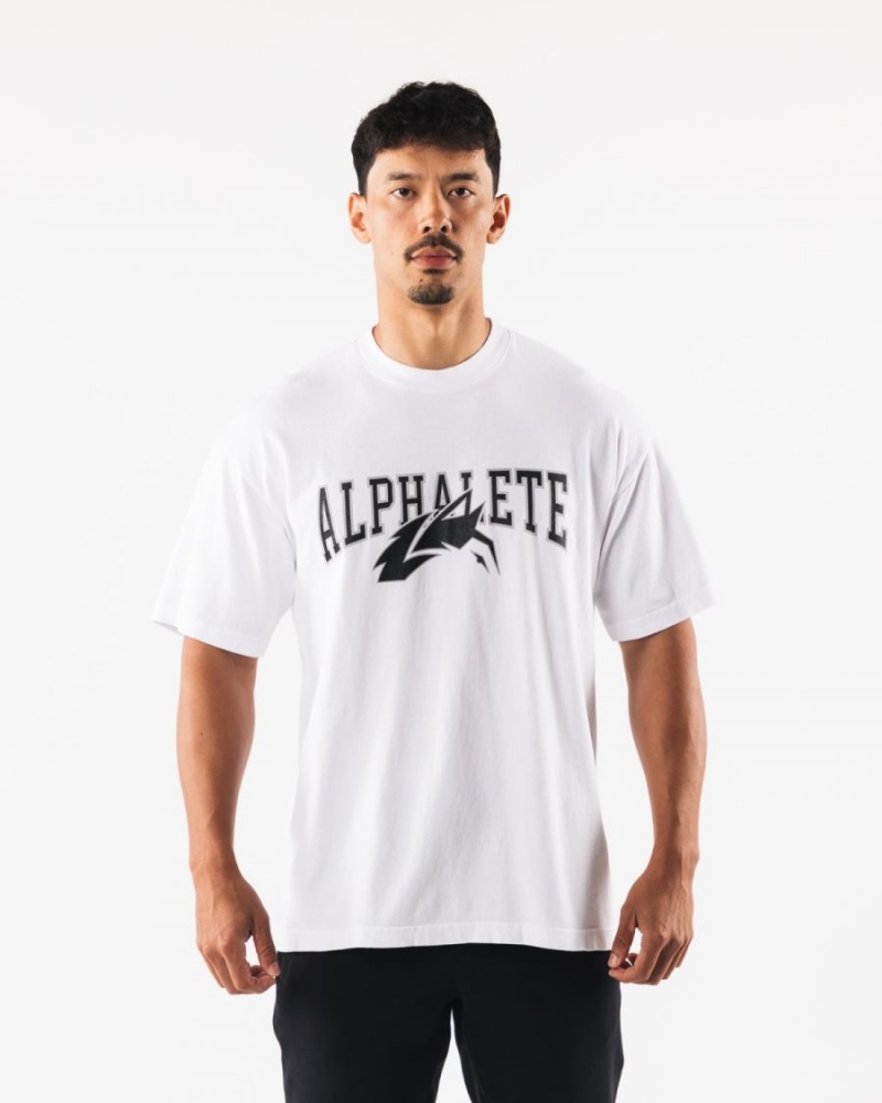 Alphalete Wolf Head Tee Miesten Paidat Valkoinen Mustat | PXROC-2719