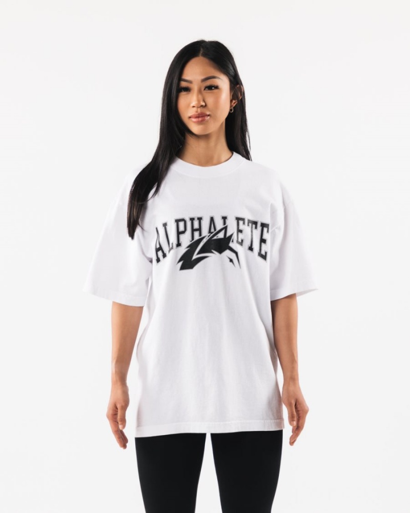 Alphalete Wolf Head Tee Miesten Paidat Valkoinen Mustat | PXROC-2719